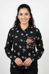 Black Women Bandhani Fusion Shirt with Boho Patchwork Pocket
