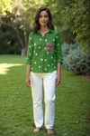Green Bandhani Shirt with Embellished Boho Pocket