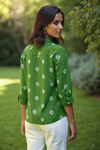 Green Bandhani Shirt with Embellished Boho Pocket