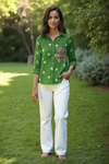 Green Bandhani Shirt with Embellished Boho Pocket