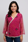 Pink Bandhani Wrap Top with Tassel & Lace Detailing
