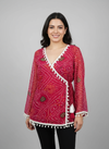 Pink Bandhani Wrap Top with Tassel & Lace Detailing