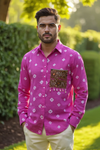 Pink Bandhani Print Shirt with Handcrafted Embellished Pocket