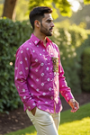 Pink Bandhani Print Shirt with Handcrafted Embellished Pocket