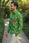 Green Man Bandhani Shirt with Embellished Pocket