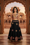 Black Embroidered Lehenga with Mirror Work & Printed Blouse