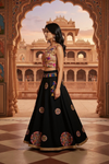 Black Embroidered Lehenga with Mirror Work & Printed Blouse