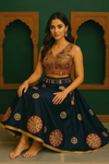 Black Embroidered Lehenga with Mirror Work & Printed Blouse