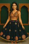 Black Embroidered Lehenga with Mirror Work & Printed Blouse