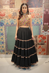 Black Tiered Lehenga with Multicolor Beaded Blouse