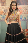 Black Tiered Lehenga with Multicolor Beaded Blouse