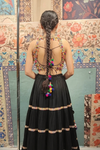 Black Tiered Lehenga with Multicolor Beaded Blouse