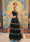 Black Festive Tiered Lehenga with Colorful Embellished Borders