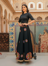 Black Mirror Work Lehenga with Colorful Tassel Belt