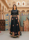 Black Mirror Work Lehenga with Colorful Tassel Belt
