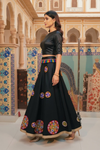 Black Mirror Work Lehenga with Colorful Tassel Belt