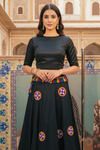 Black Mirror Work Lehenga with Colorful Tassel Belt