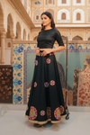 Black Mirror Work Lehenga with Colorful Tassel Belt