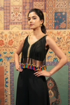Designer Black Blouse with Mirror Work & Multicolor Tassel Fringe – Perfect for Navratri & Party Wear