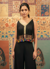 Designer Black Blouse with Mirror Work & Multicolor Tassel Fringe – Perfect for Navratri & Party Wear