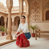 Red Bandhani Flared Denim Pants
