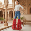Red Bandhani Flared Denim Pants