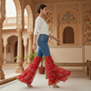 Red Bandhani Flared Denim Pants