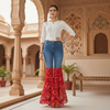 Red Bandhani Flared Denim Pants