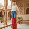 Red Bandhani Flared Denim Pants