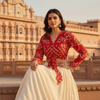 Red Bandhani Tie-Knot Crop Top