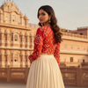 Red Bandhani Tie-Knot Crop Top