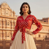 Red Bandhani Tie-Knot Crop Top
