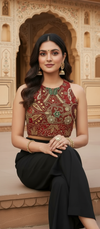 Regal Red Hand-Embroidered Blouse