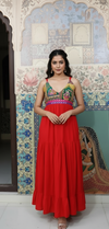 Red Boho Patchwork Maxi Dress