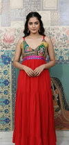 Red Boho Patchwork Maxi Dress