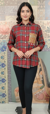 Red Tartan Shirt with Embroidered Pocket
