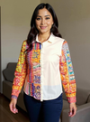 White Handcrafted Patchwork Shirt with Artistic Hand Embroidery – Boho Fusion Wear