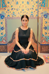 Black Festive Tiered Lehenga with Colorful Embellished Borders