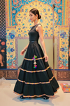 Black Festive Tiered Lehenga with Colorful Embellished Borders