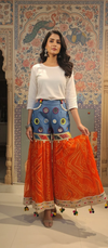 Bandhani Fusion Palazzo Pants with Mirror Work & Pompom Hand Embroidery