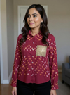 Bandhini Shirt Maroon with Golden Sequin Pocket – Festive Fusion Wear
