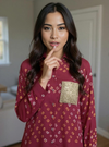 Bandhini Shirt Maroon with Golden Sequin Pocket – Festive Fusion Wear