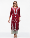 Ruhani Ruby – Elegant Maroon Kurta with White Threadwork