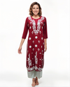 Ruhani Ruby – Elegant Maroon Kurta with White Threadwork