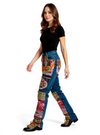 Multicolor Bohemian Embroidered Denim Pants with Mirror & Patchwork Detailing