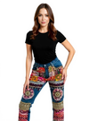 Multicolor Bohemian Embroidered Denim Pants with Mirror & Patchwork Detailing