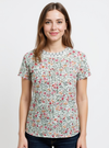 Elegant Blush Floral Cotton Top with 3/4 Sleeves - Soft & Stylish Everyday Wear