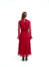 Crimson Flow – Soft Chiffon Flare Dress