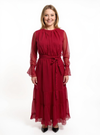 Crimson Flow – Soft Chiffon Flare Dress