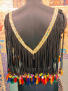 Designer Black Blouse with Mirror Work & Multicolor Tassel Fringe – Perfect for Navratri & Party Wear